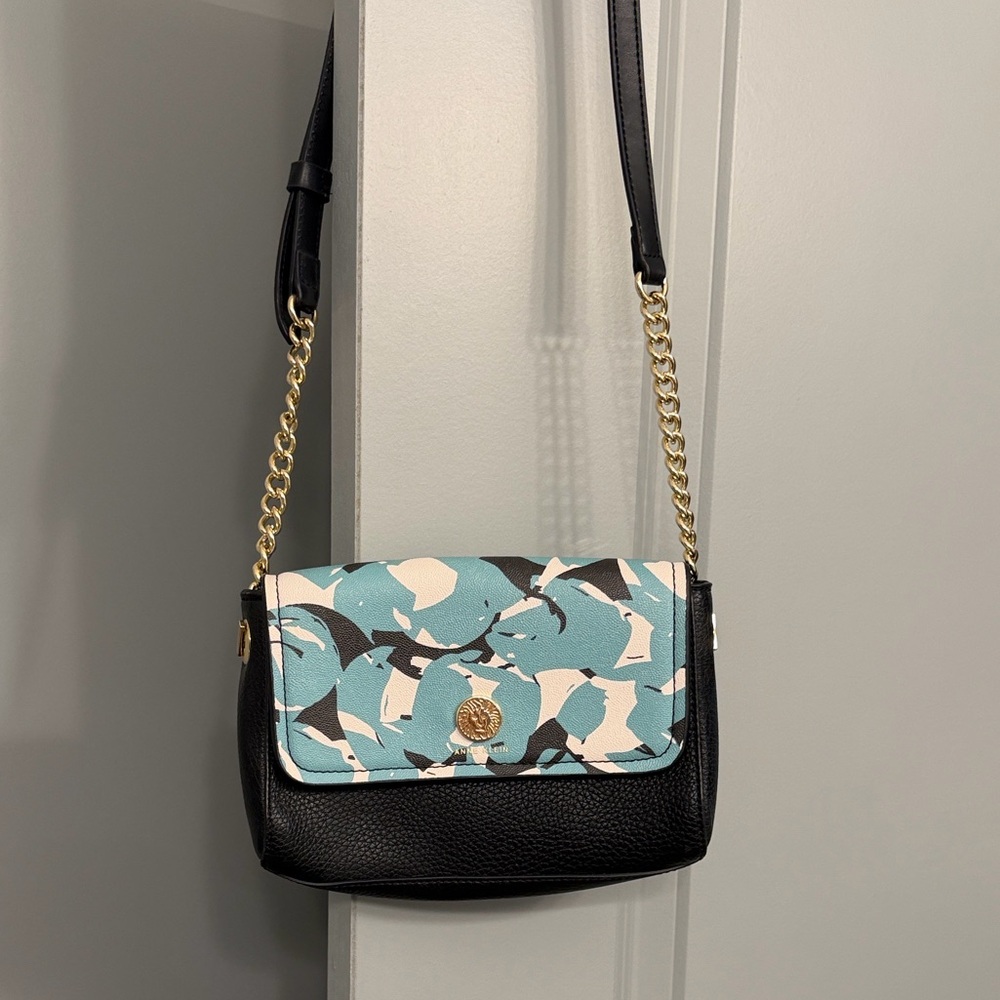 Anne Klein black and blue floral crossbody